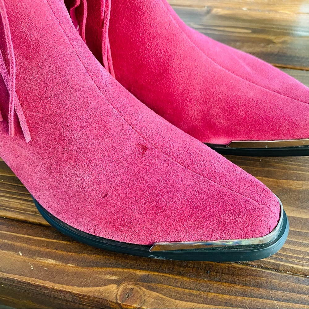 Suede Fringe Ankle Boots - Pink - Picture 13 of 16